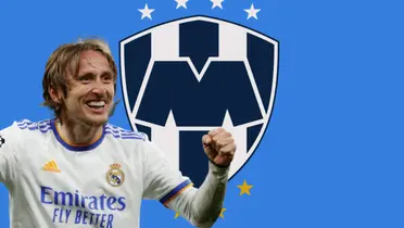 Luka Modric con el jersey del Real Madrid detrás del escudo de Rayados / FOTO Fútbol Total