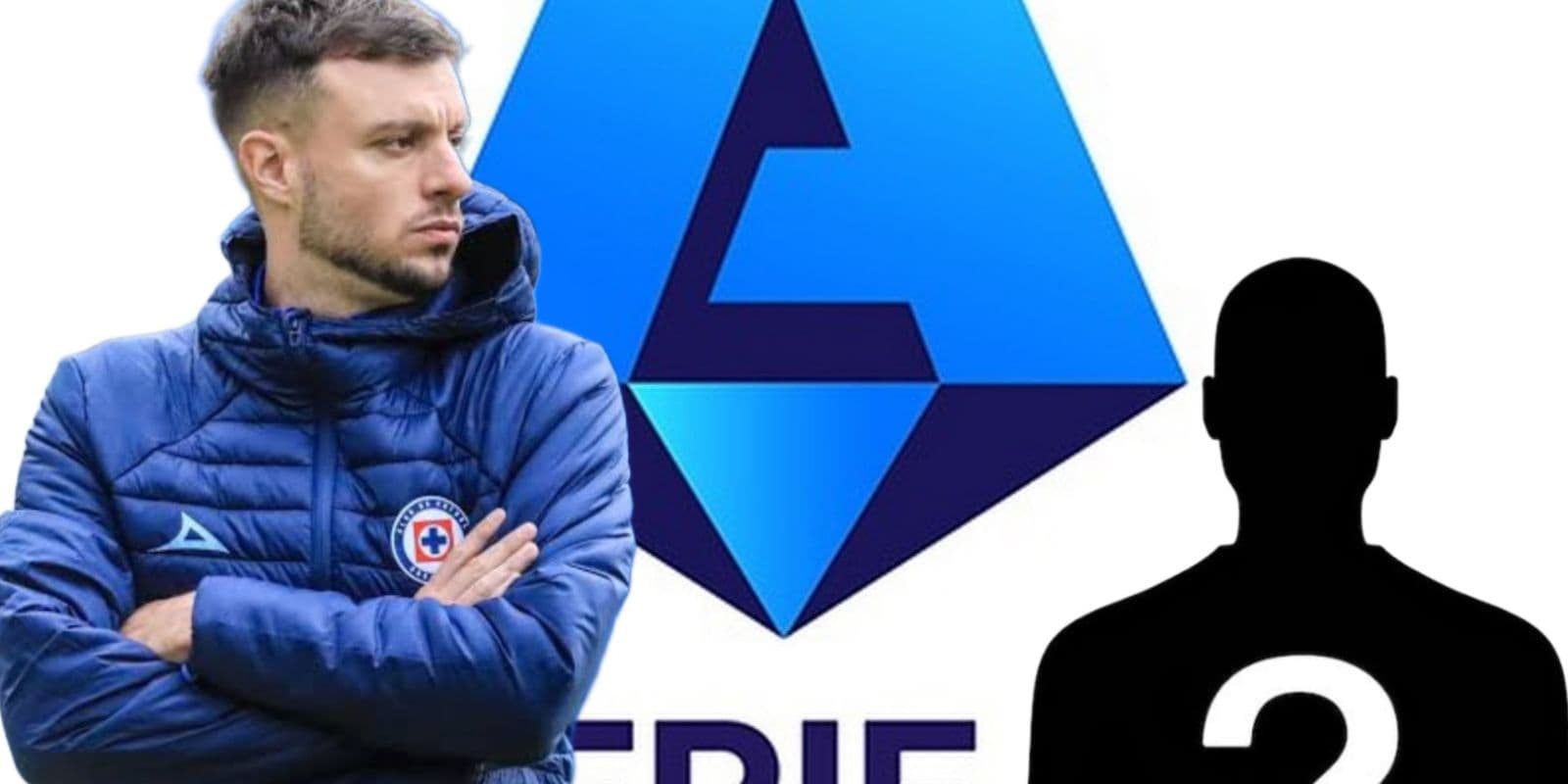 Martín Anselmi mirando un entrenamiento y al fondo el logo de la Serie A / Foto Cruz Azul