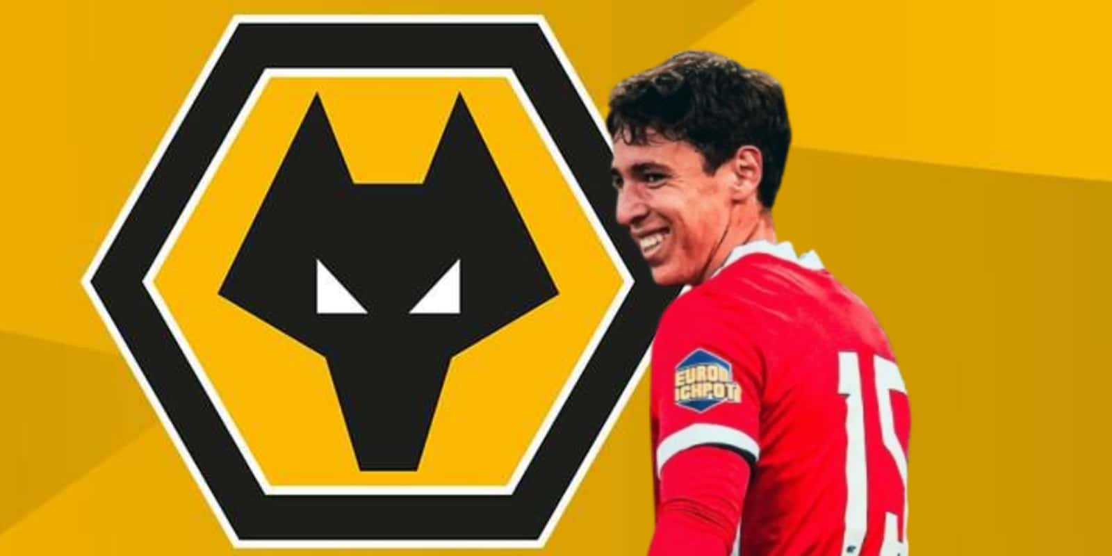 Mateo Chávez junto al escudo de los Wolves / FOTO X