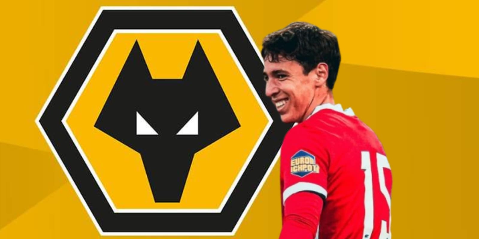 Mateo Chávez junto al escudo de los Wolves / FOTO X