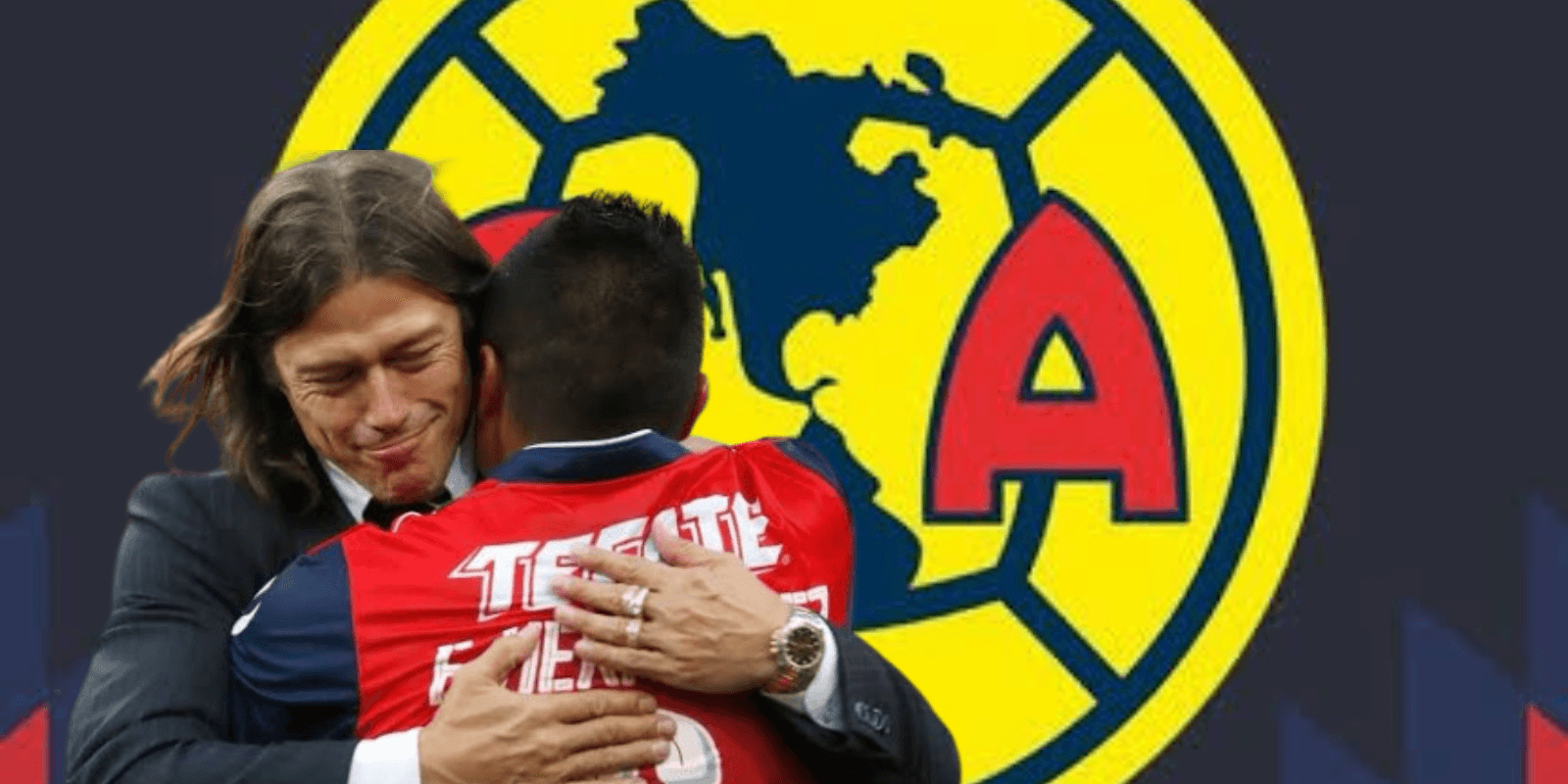 Matías Almeyda y jugador de Chivas junto al escudo del América / FOTO INFOBAE