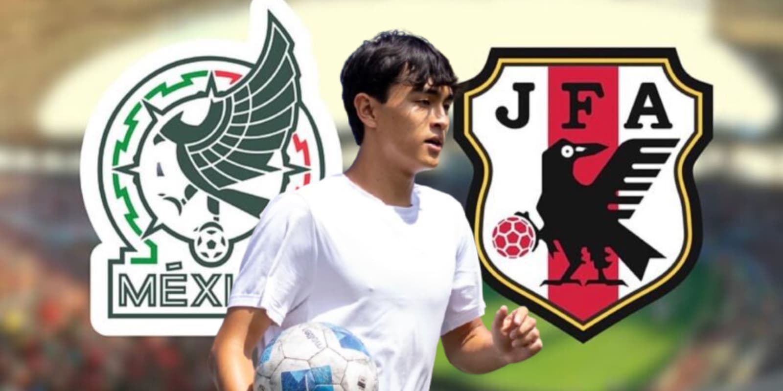 Mauro Kotaro Sánchez junto al escudo del Tri y Japón / FOTO INSTAGRAM