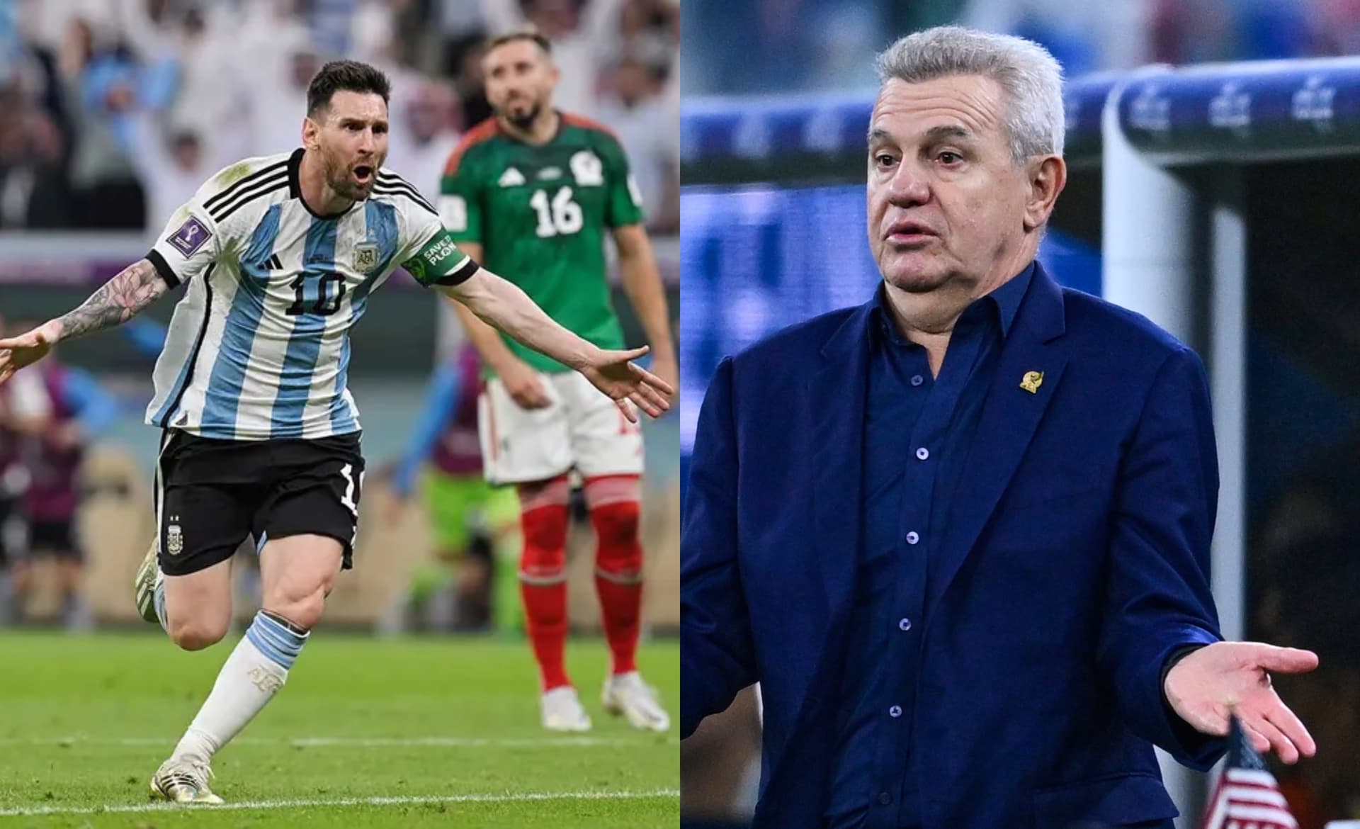 Messi festeja gol, a la derecha, Aguirre reclama (Fuente: Mexsports)