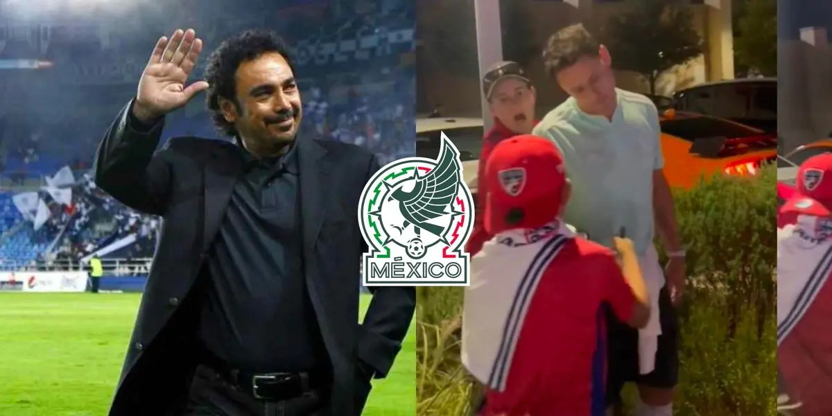 Mientras Javier Hernández niega un autógrafo a un niño, conoce el gesto de Hugo Sánchez a joven fanático.
