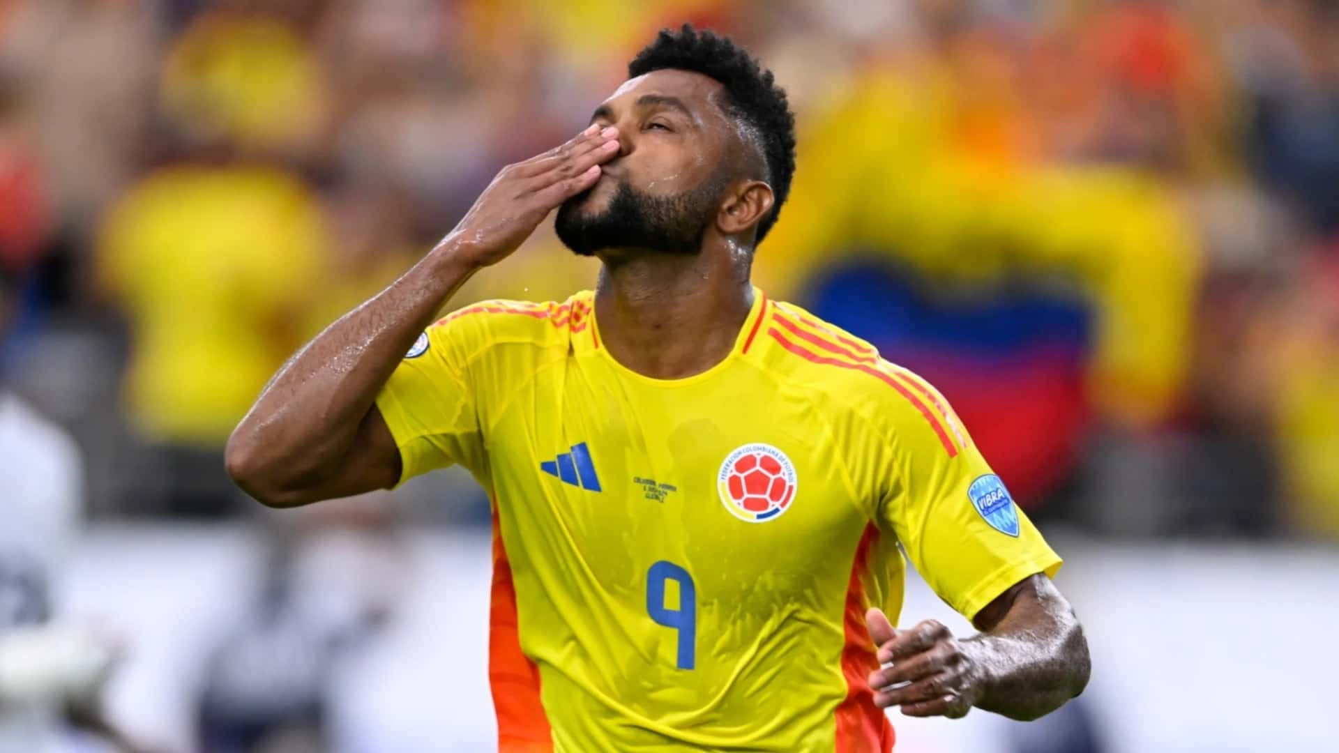 Miguel Ángel Borja tras su gol con Colombia en la Copa América