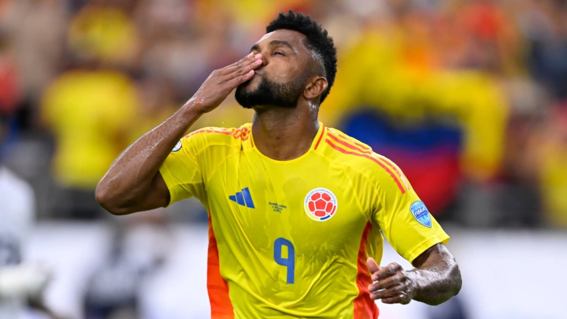 Miguel Ángel Borja tras su gol con Colombia en la Copa América