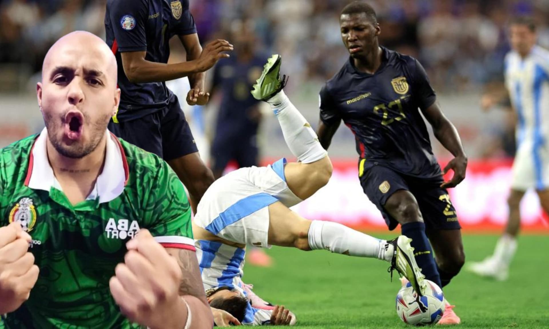 Moisés Caicedo le quita la pelota a uno de los jugadores de Argentina (Fuente: AFP)