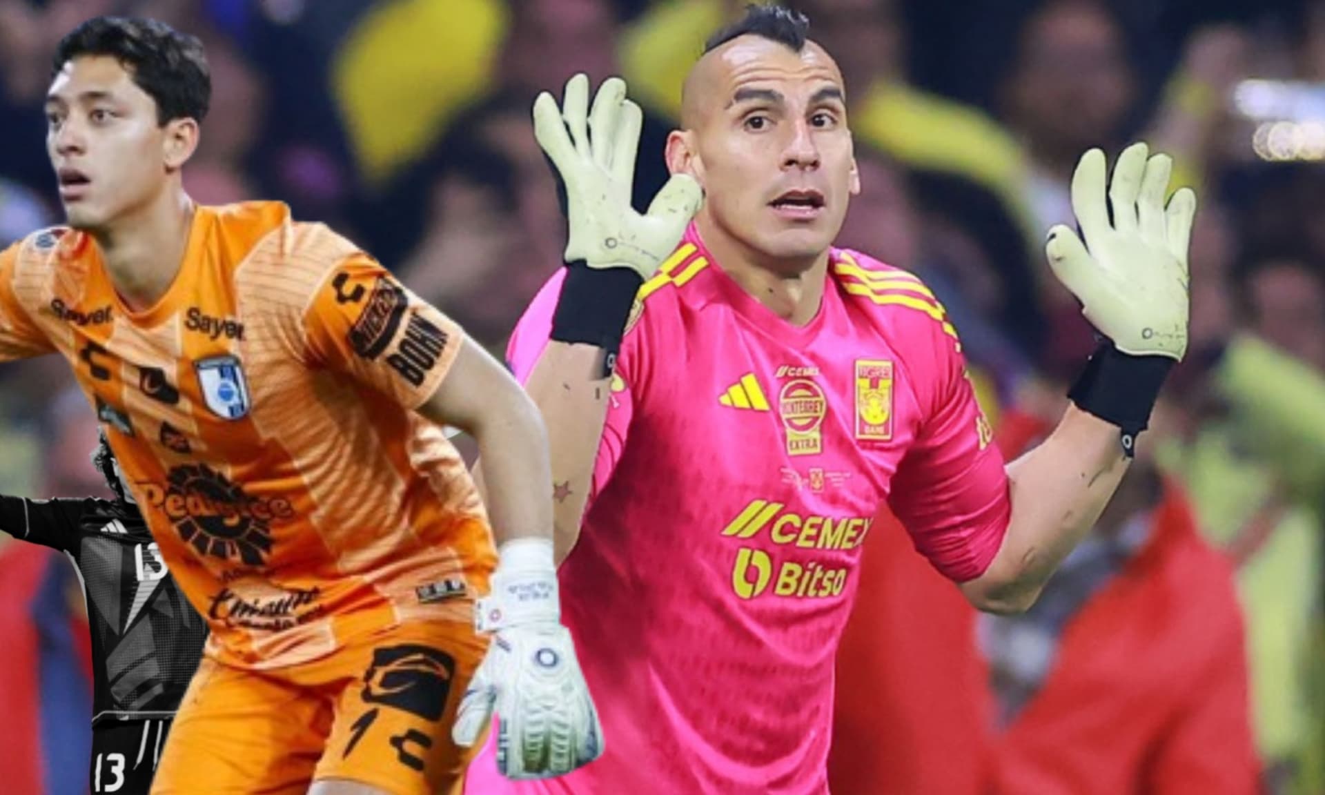 Nahuel Guzmán reclama al árbitro por una acción en el estadio Azteca (Fuente: Imago)