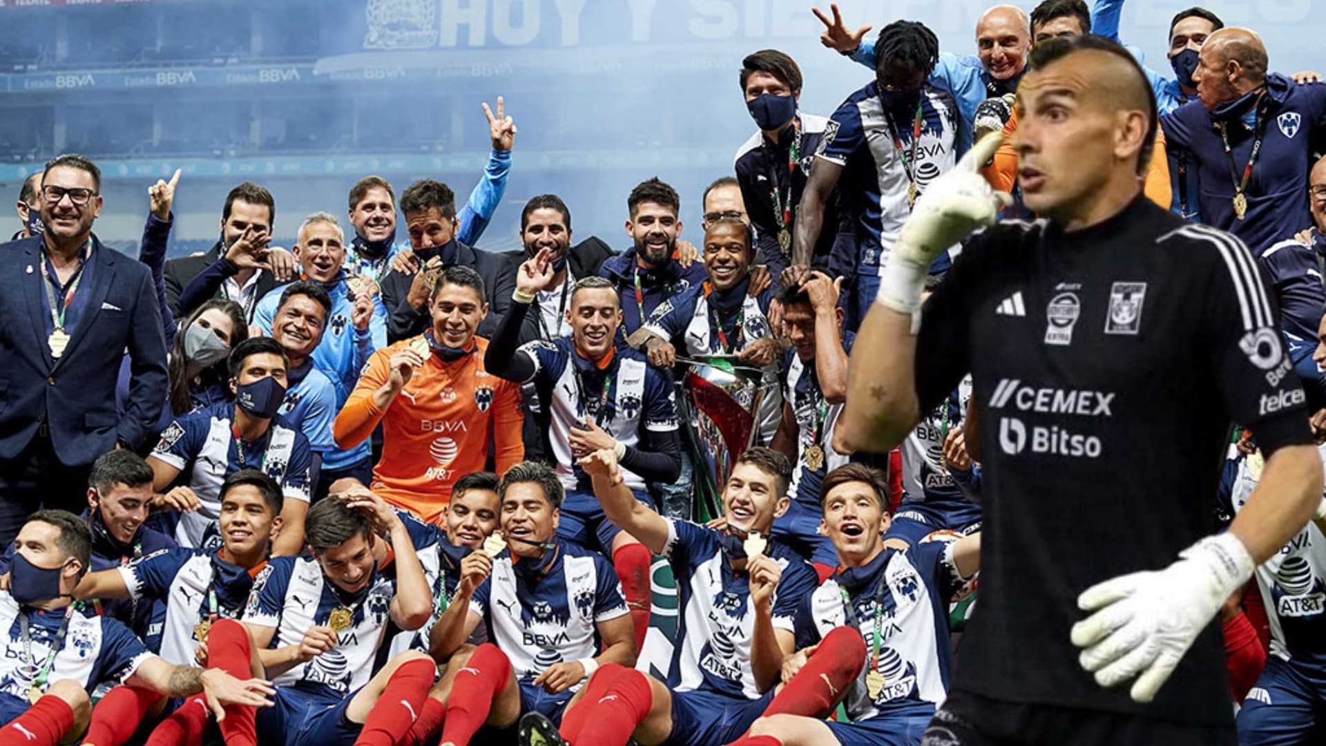 Nahuel Guzmán y jugadores de Rayados Foto: Rayados