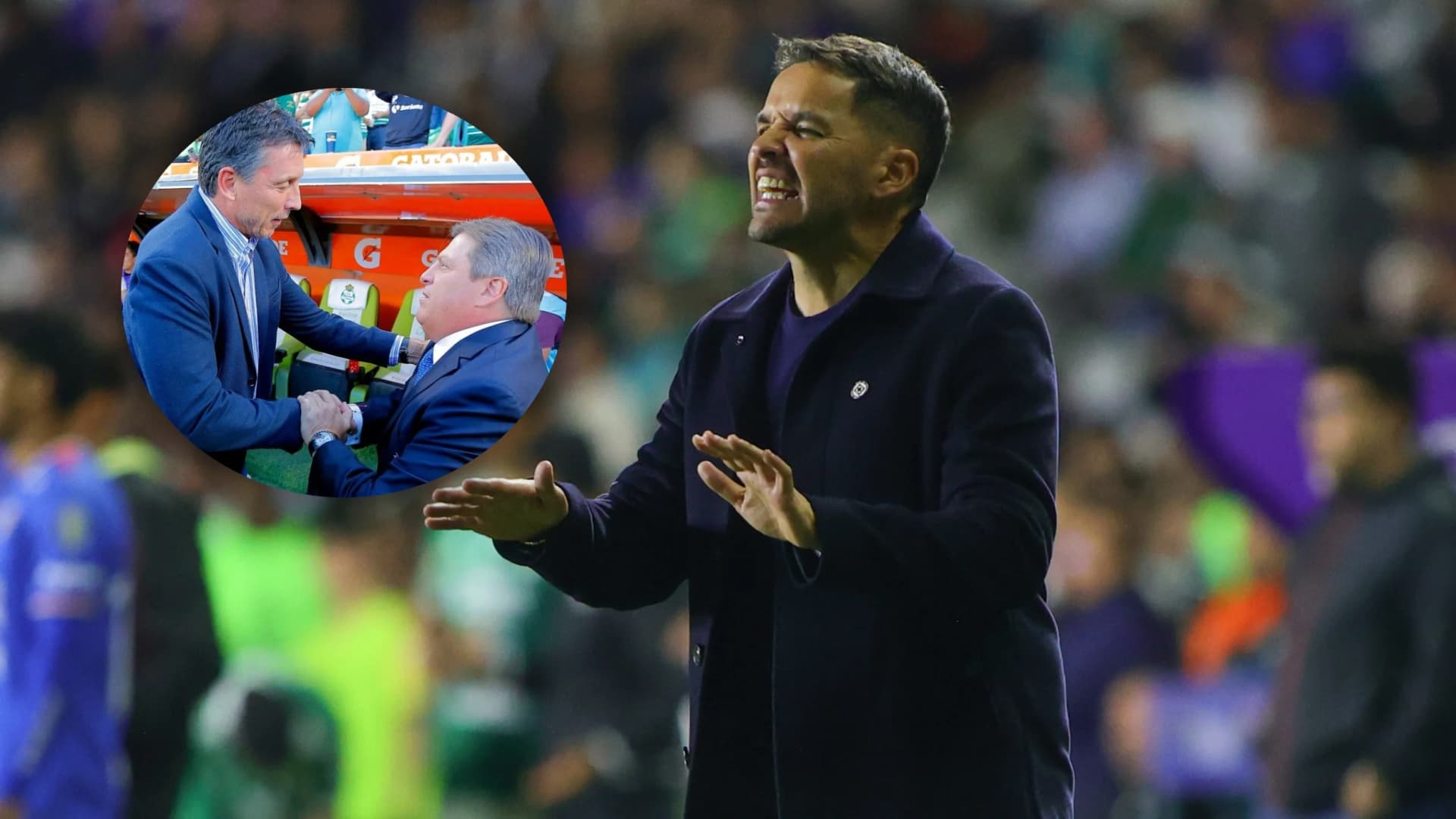 Nicolás Larcamón dirigiendo a Cruz Azul ante León