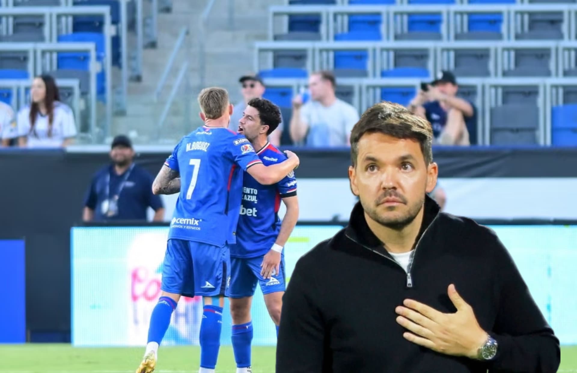 Nicolás Larcamón y jugadores de Cruz Azul/ Foto MexSport.