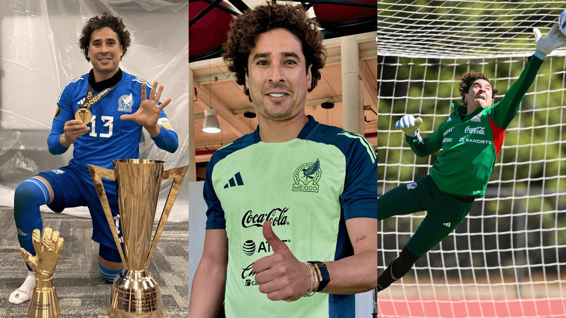 Ochoa con sus premios y en entrenamientos con el Tri. | Fotos: X oficial de Guillermo Ochoa