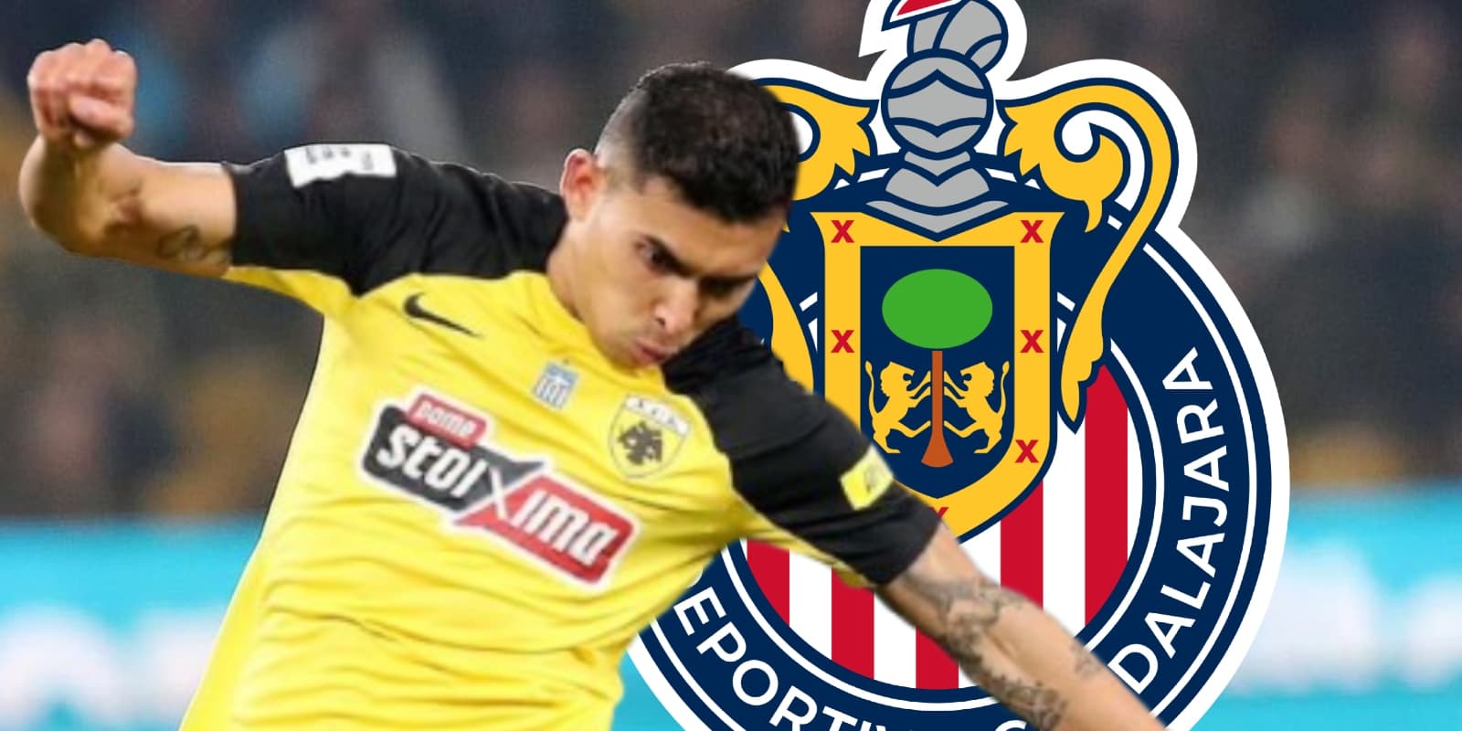 Orbelín Pineda junto al escudo de Chivas / FOTO FUTBOL TOTAL