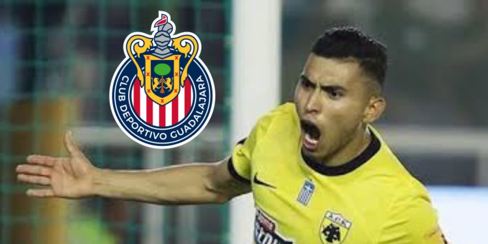 Orbelín Pineda junto al escudo de Chivas / FOTO OVACIONES