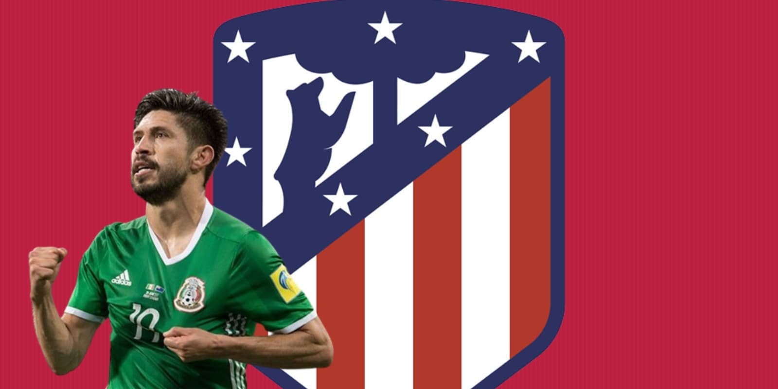 Oribe Peralta junto al escudo del Atlético de Madrid / FOTO MEXSPORT
