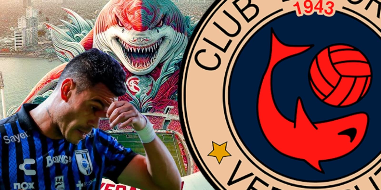 Pablo Barrera junto a dibujo del Estadio Veracruz / FOTO YouTube
