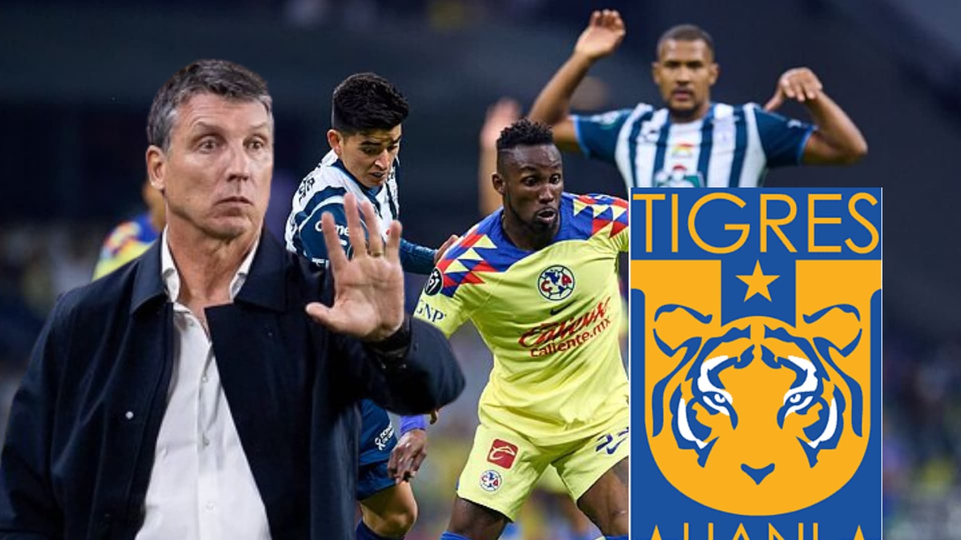 Pachuca vs América con Siboldi y escudo de Tigres/ Foto: Marca