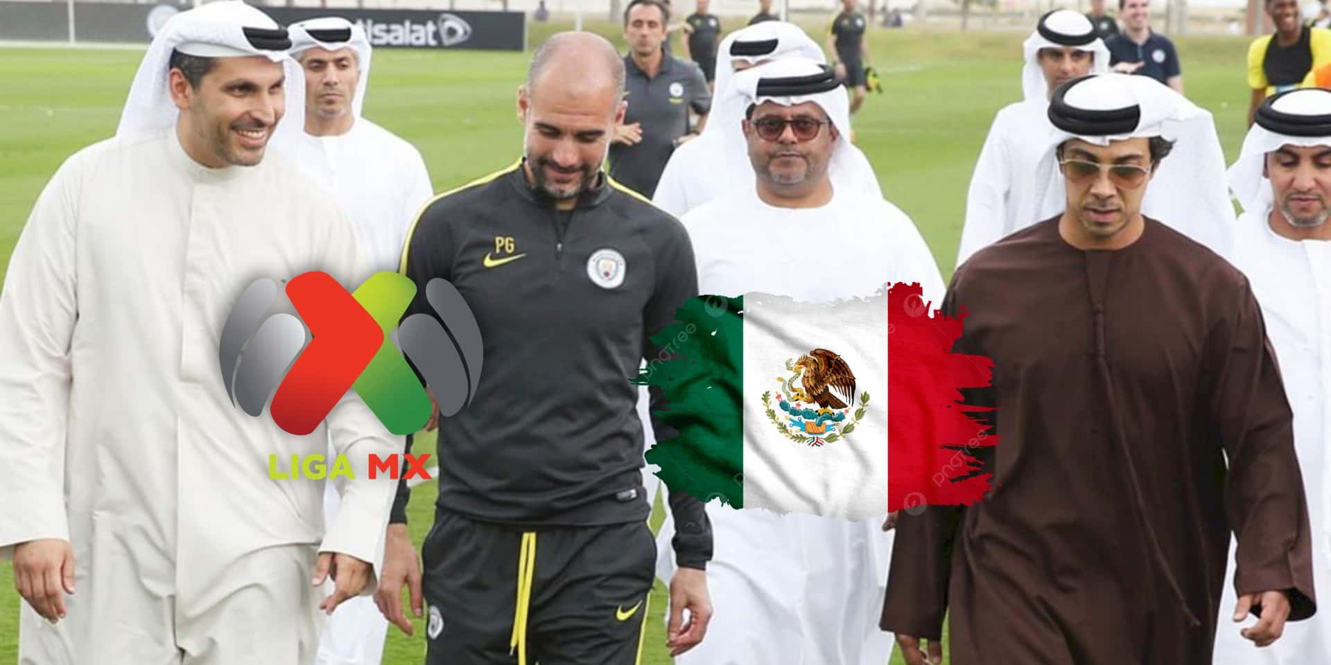 Pep Guardiola junto con los jeques inversionistas del Manchester City / Foto: El Desmarque