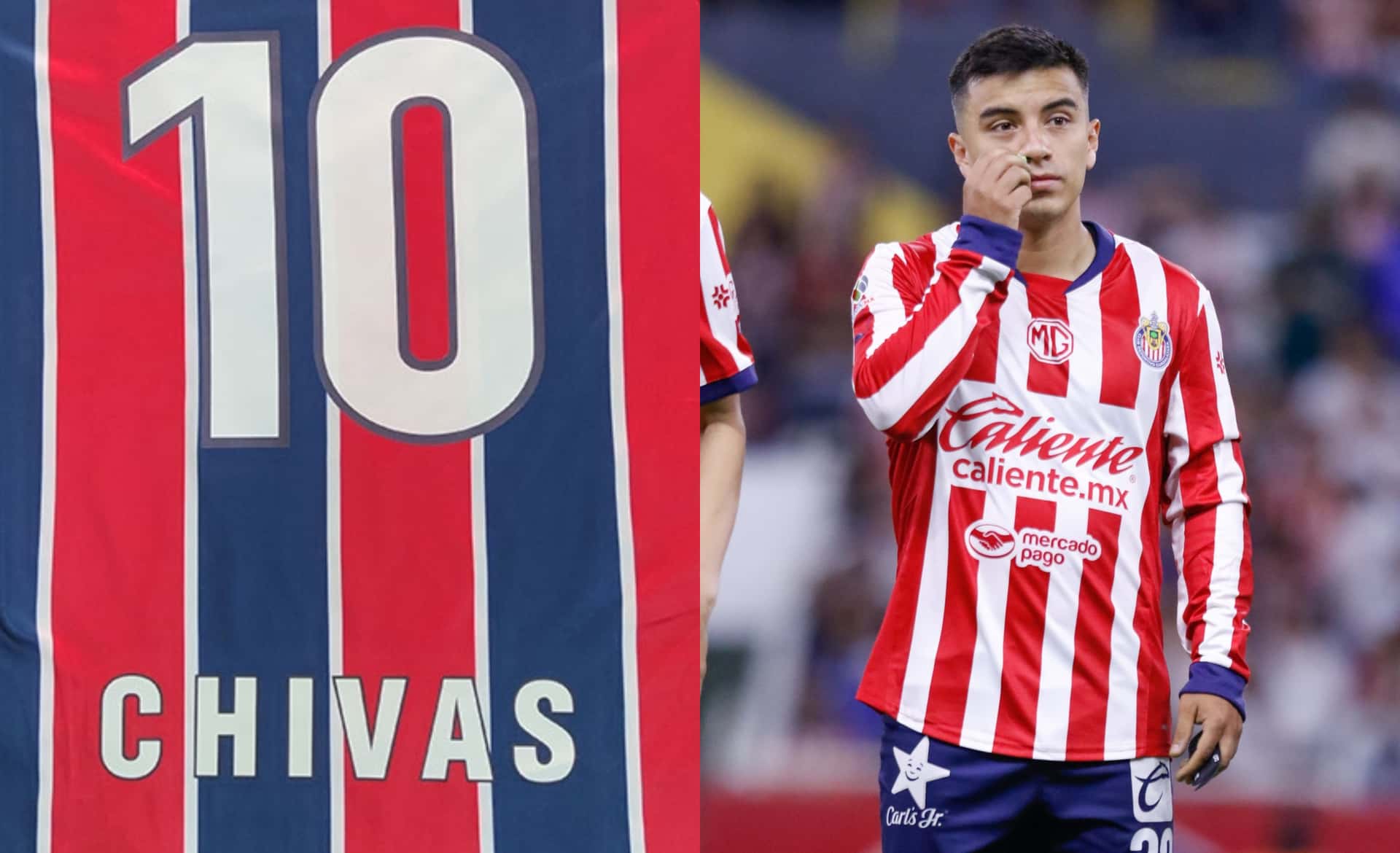 Playera retro de las Chivas, a la derecha, Beltrán se lamenta (Fuente: Shoppe y Mexsports)