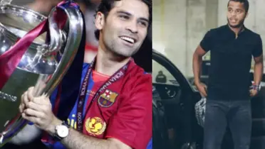 Rafa Márquez con trofeo de Champions League y dos Santos bajándose de un coche / El Futbolero