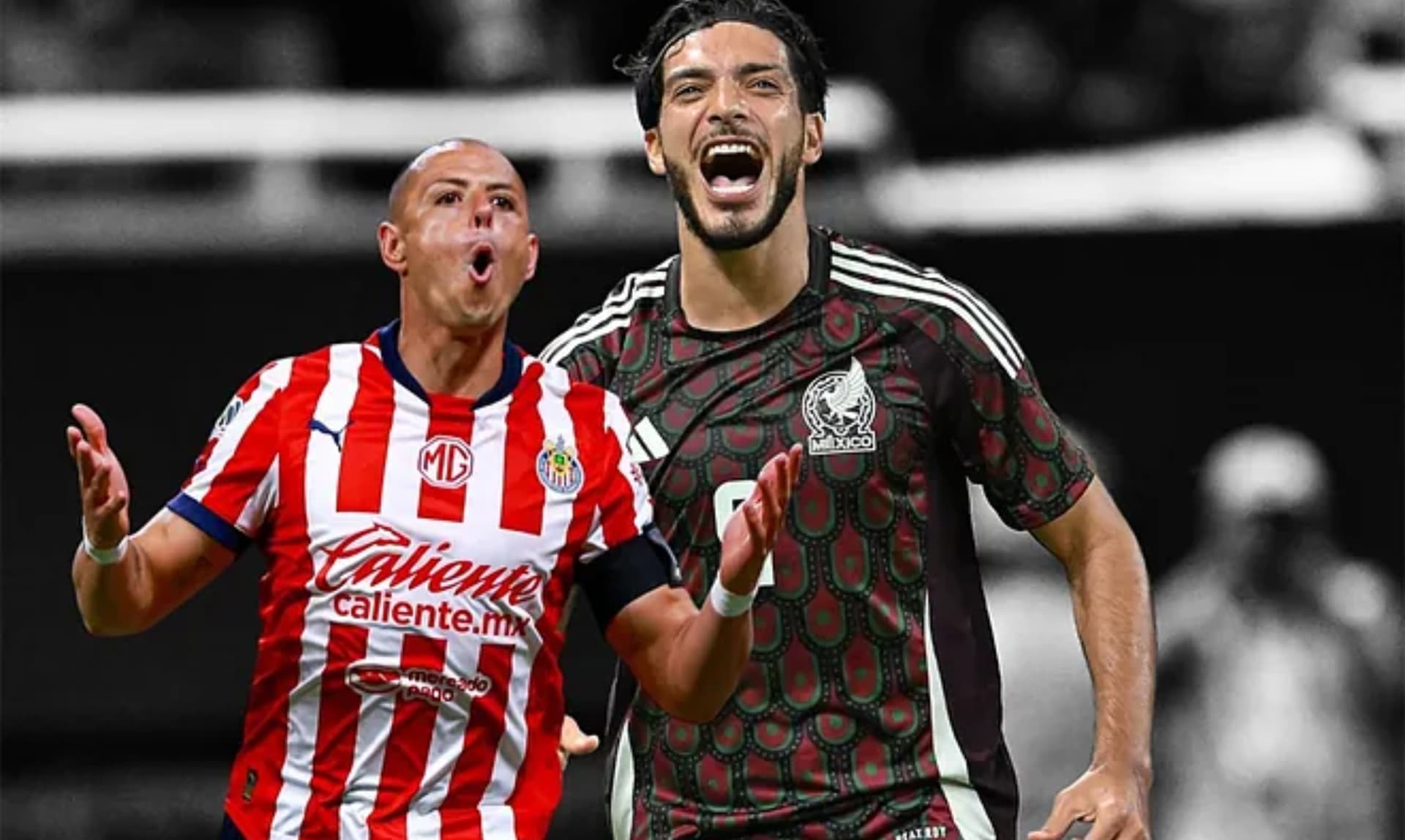Raúl Jiménez festeja gol con México, Hernández en la parte baja, se lamenta un gol fallado (Fuente: Mexsports)