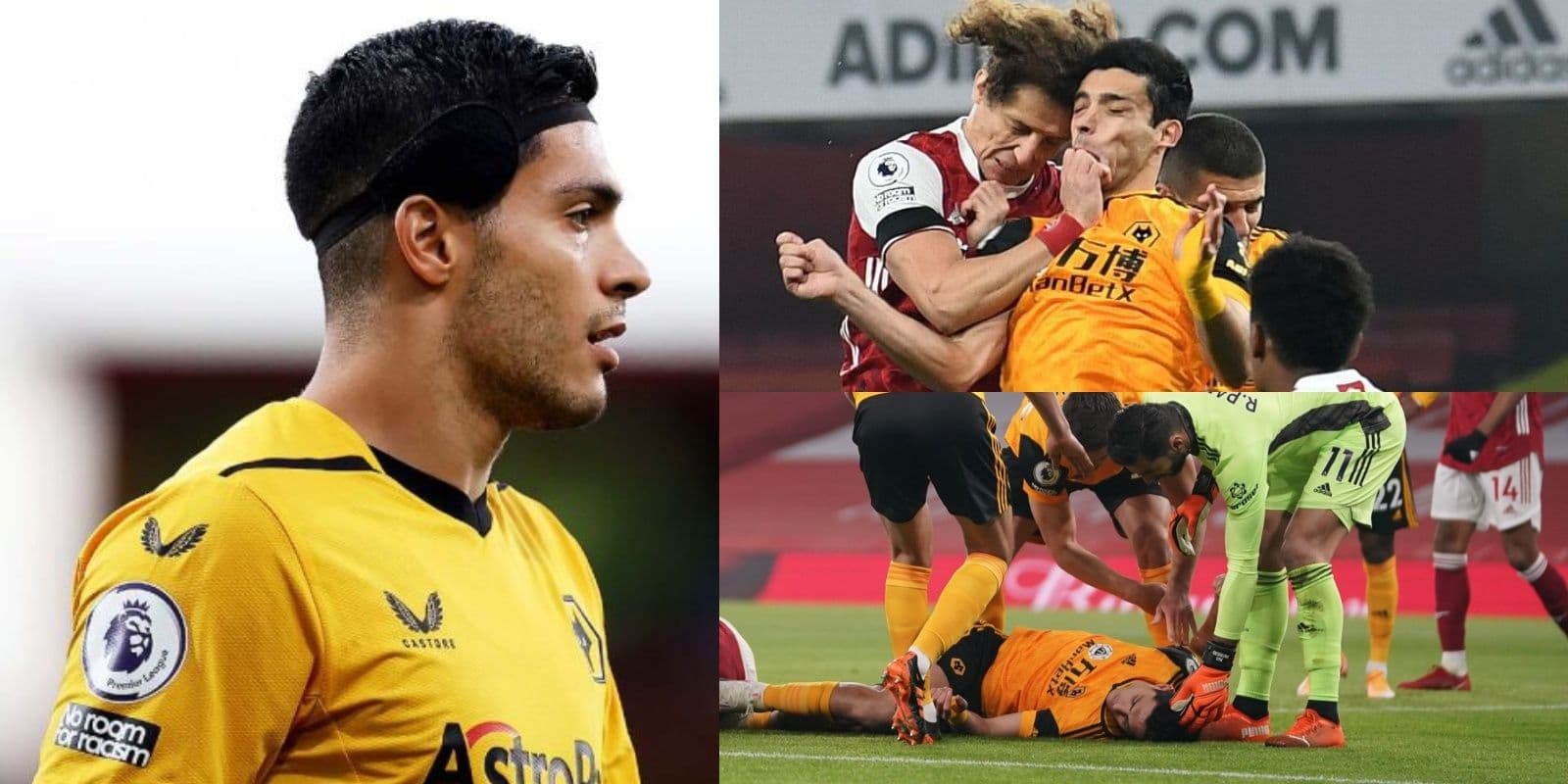 Raúl Jiménez no solo recibió un duro golpe de David Luiz, tuvo una caída muy dolorosa en la Premier League