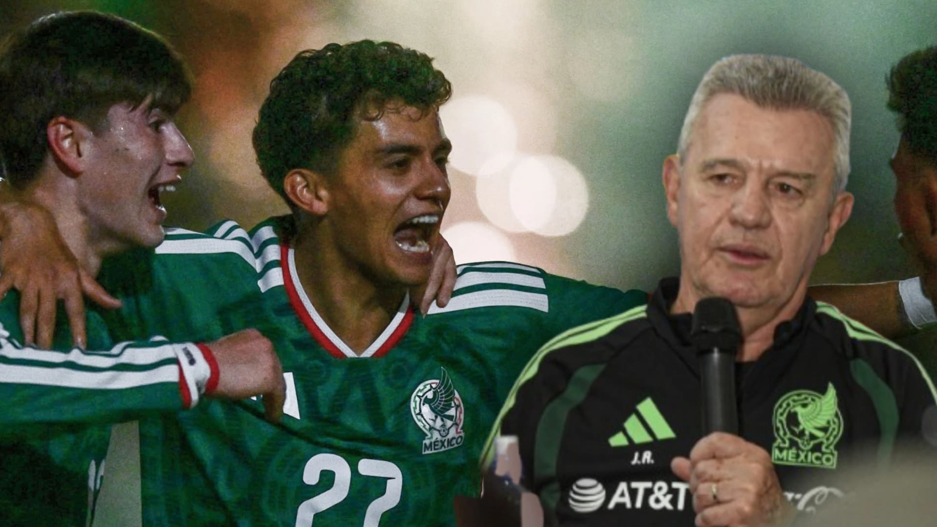 Richard Ledezma festejando con sus compañeros y Javier Aguirre