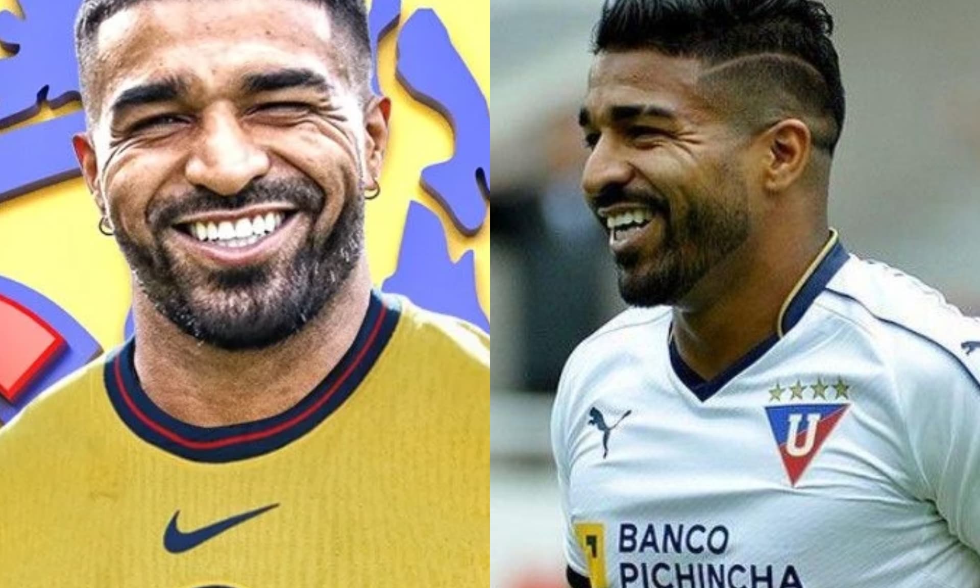 Rodrigo Aguirre con la playera del América, a la derecha, con la de Liga de Quito (Fuente: Récord e ESPN)