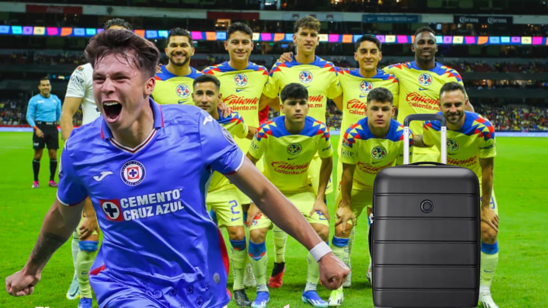 Rodrigo Huescas con maleta de viaje, de fondo América/FOTO El Futbolero