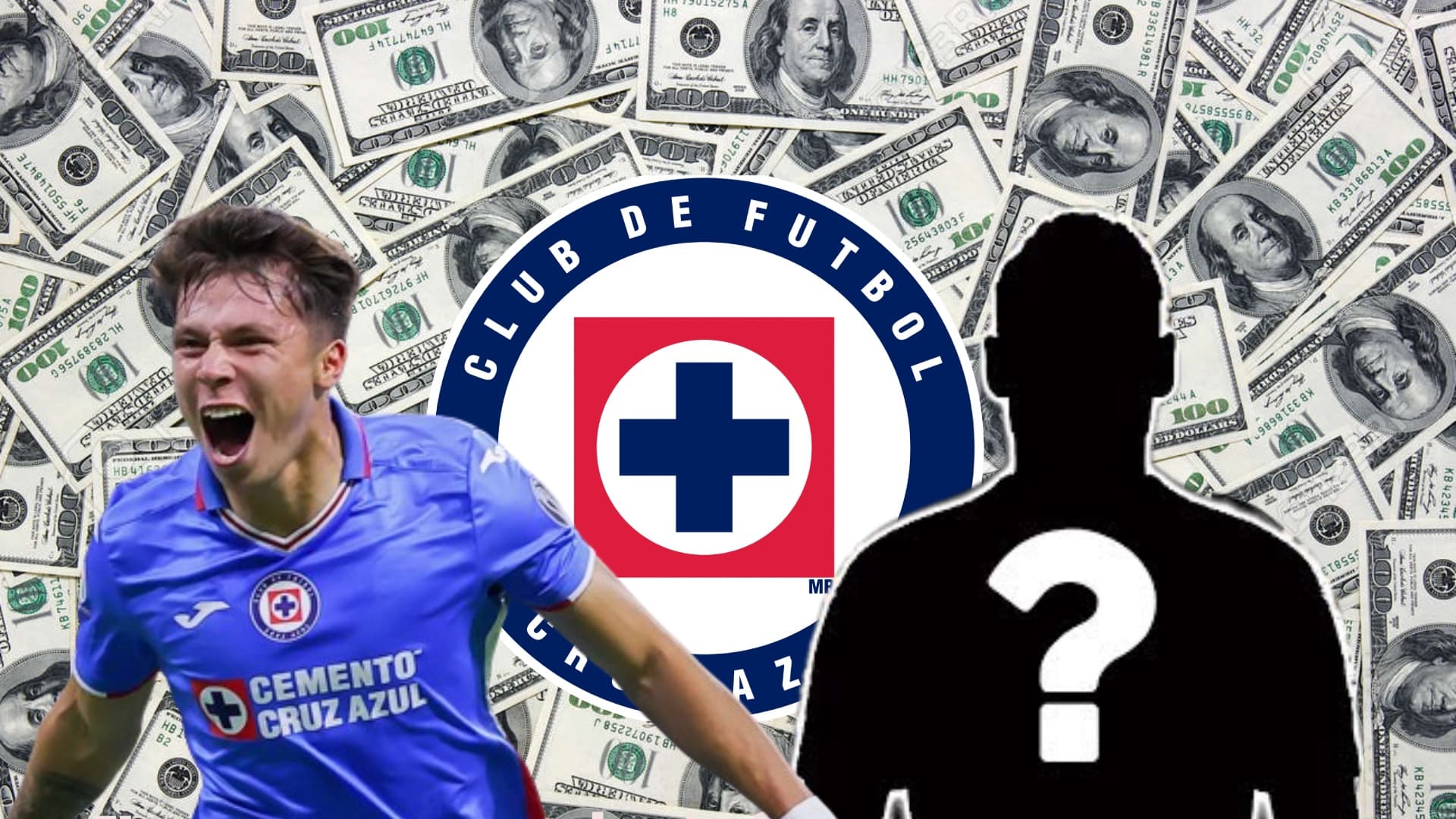 Rodrigo Huescas, junto a jugador oculto y el escudo de Cruz Azul/FOTO El Futbolero