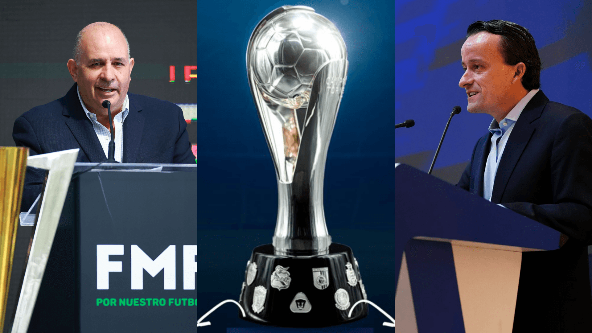 Rodríguez Bas, trofeo de la Liga MX y Mikel Arriola. | Foto: X oficial de Bas, Liga MX y Arriola