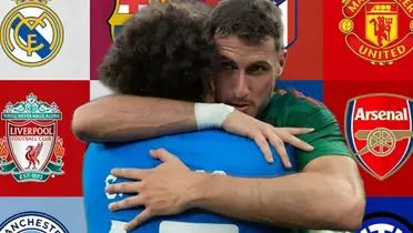 Santi y Ochoa abrazados y al fondo los equipos más importantes de Europa / Foto EFE