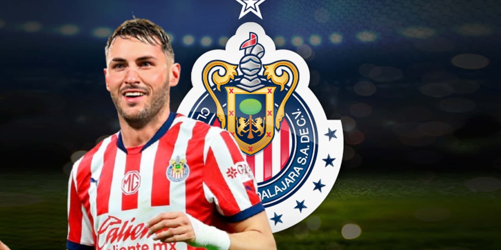 Santiago Giménez junto al escudo de Chivas / FOTO INSTAGRAM