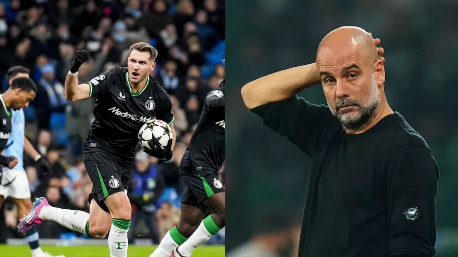 Santiago Giménez y el Feyenoord empataron al Manchester City y Guardiola no lo aguantó | Foto: Especial