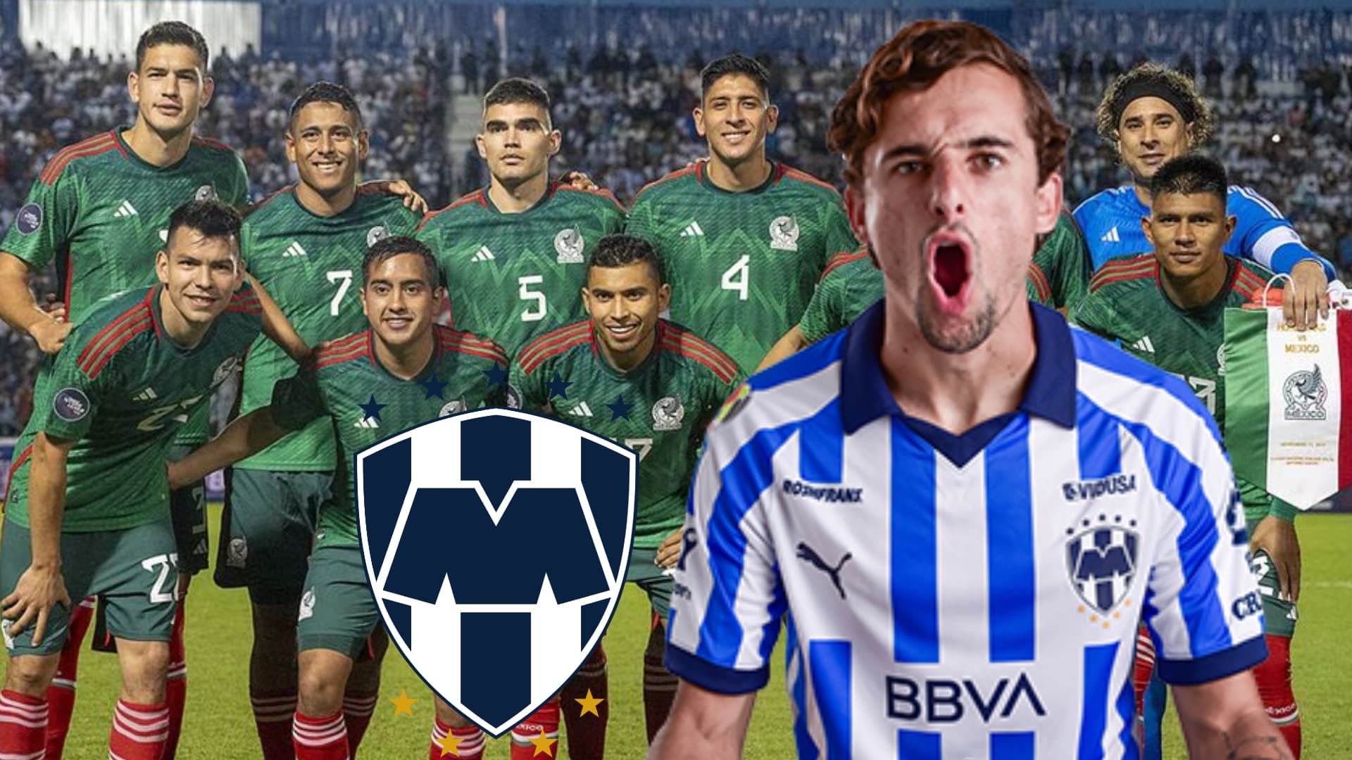 Selección Mexicana, con escudo de Rayados y Jordi Cortizo/ Foto: El Universal