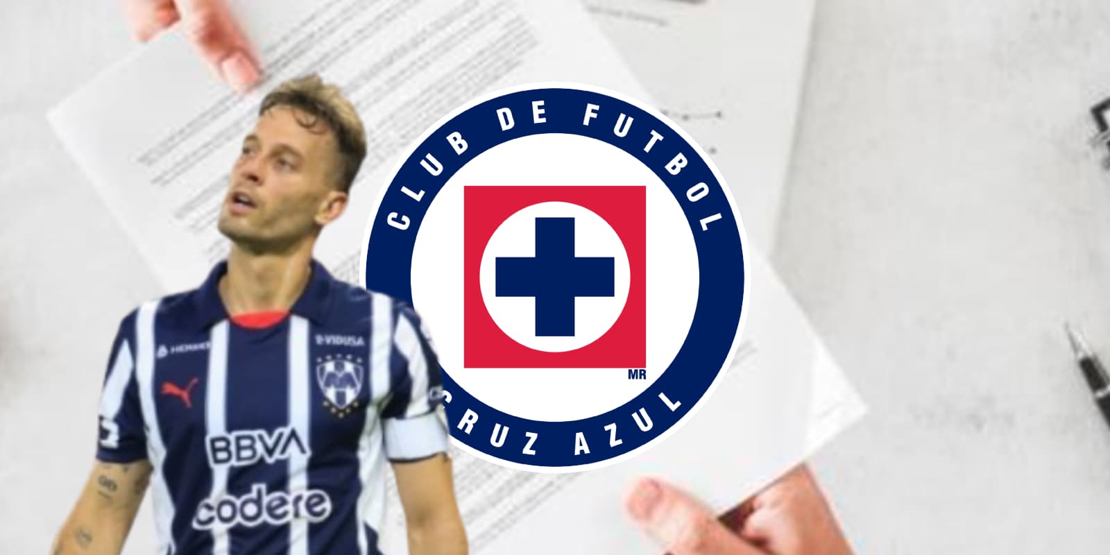 Sergio Canales junto al escudo de Cruz Azul / FOTO EL HORIZONTE
