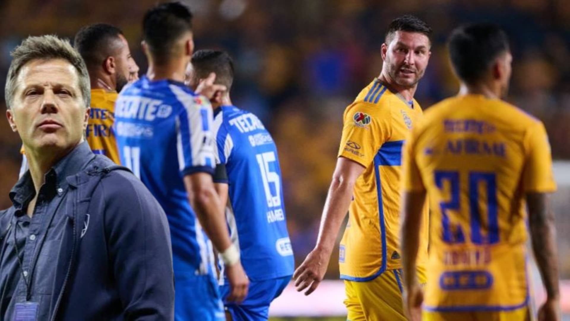 Tato Noriega con jugadores de Rayados y Tigres Foto: Récord