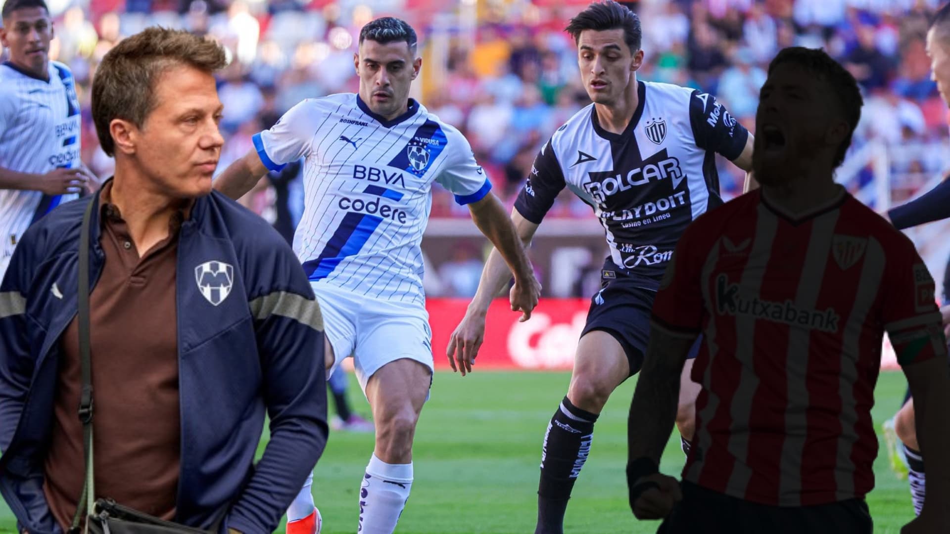Tato Noriega, Iker Muniain y jugadores de Rayados vs Necaxa Foto: Marca