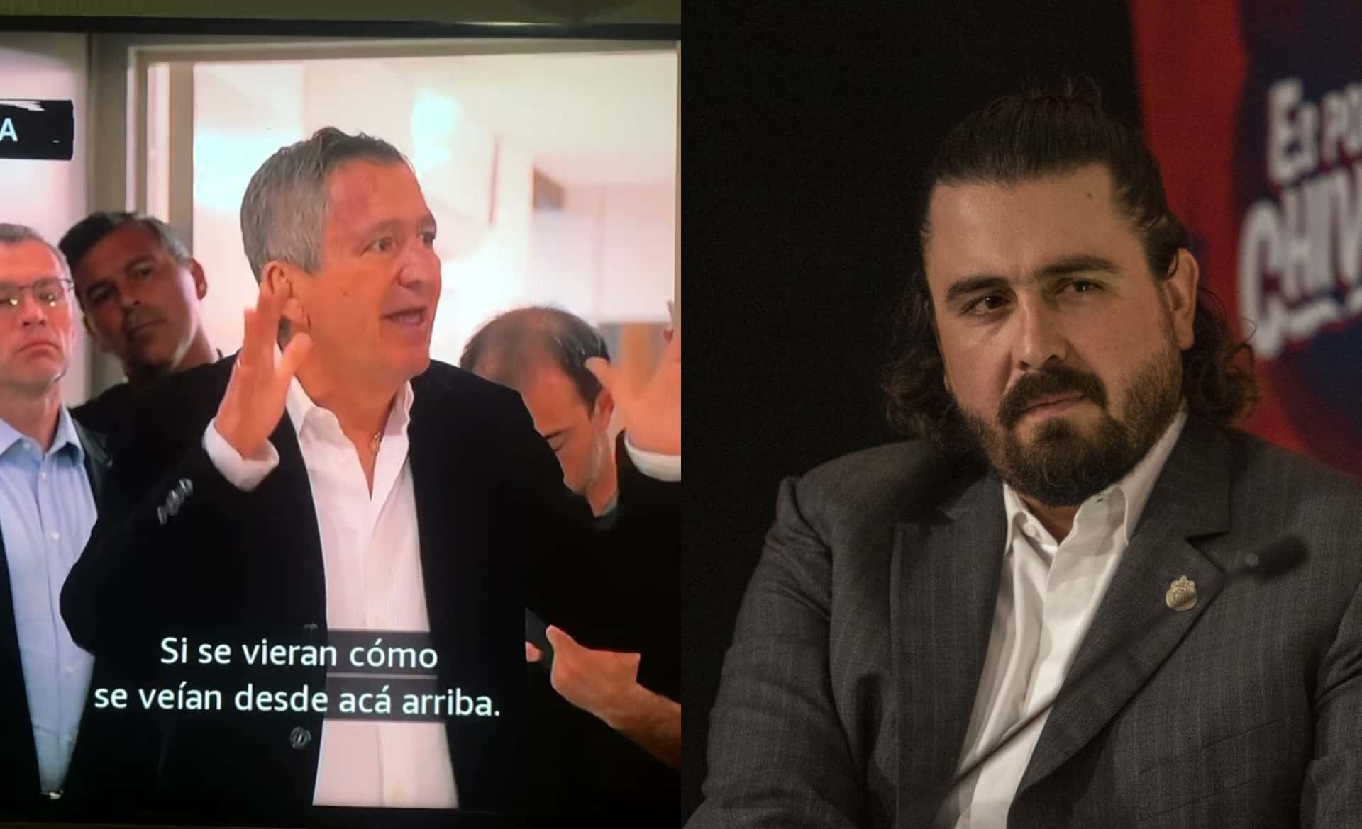 Vergara regaña a jugadores, a la derecha, Amaury en conferencia (Fuente: Chivas y Mexsports)