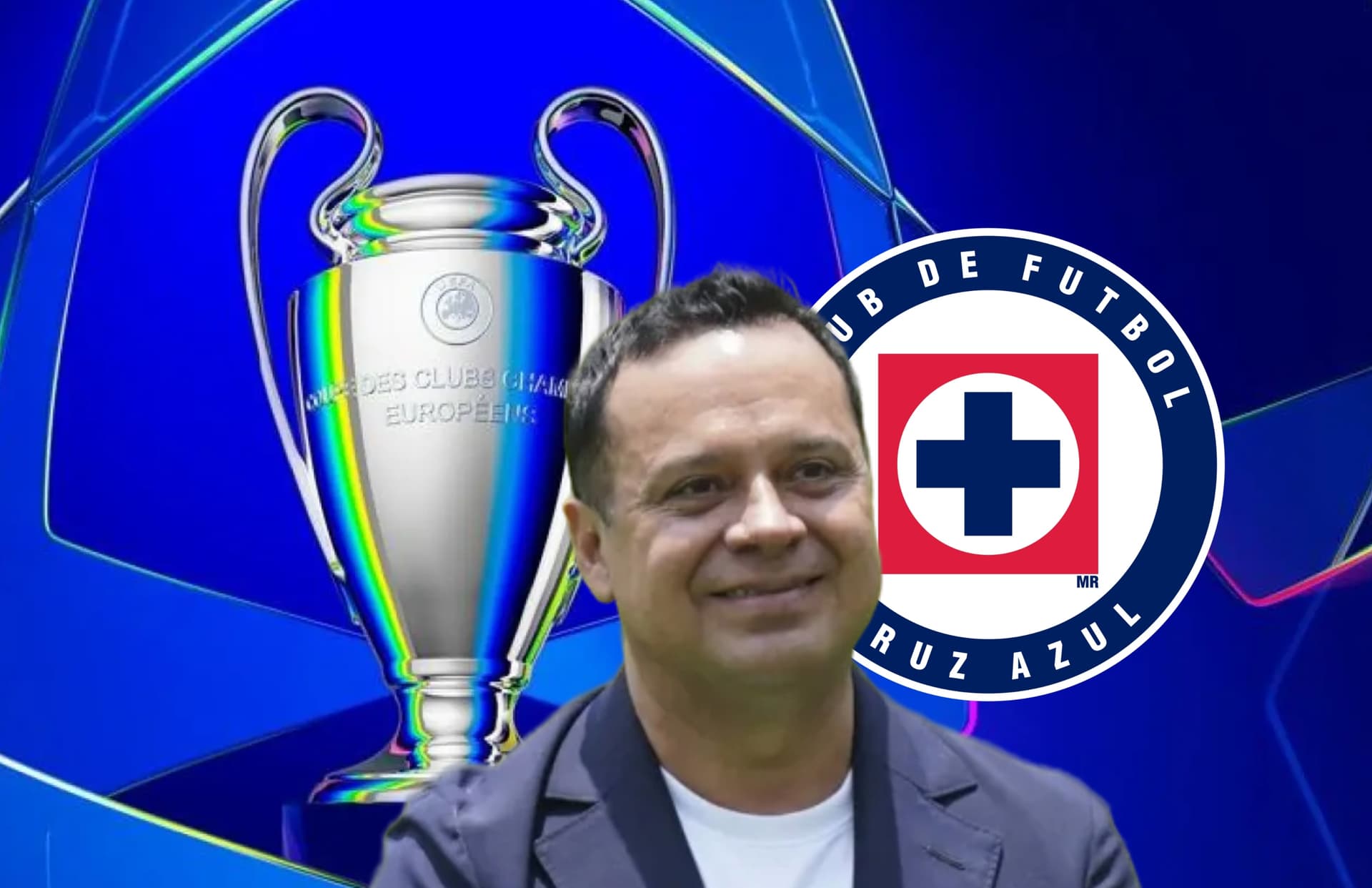 Víctor Velázquez, escudo de Cruz Azul y logo de Champions League/Foto El Español