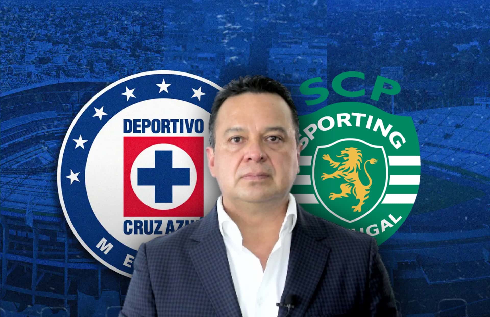 Víctor Velázquez y escudos de Cruz Azul y Sporting Lisboa/Foto Goal.