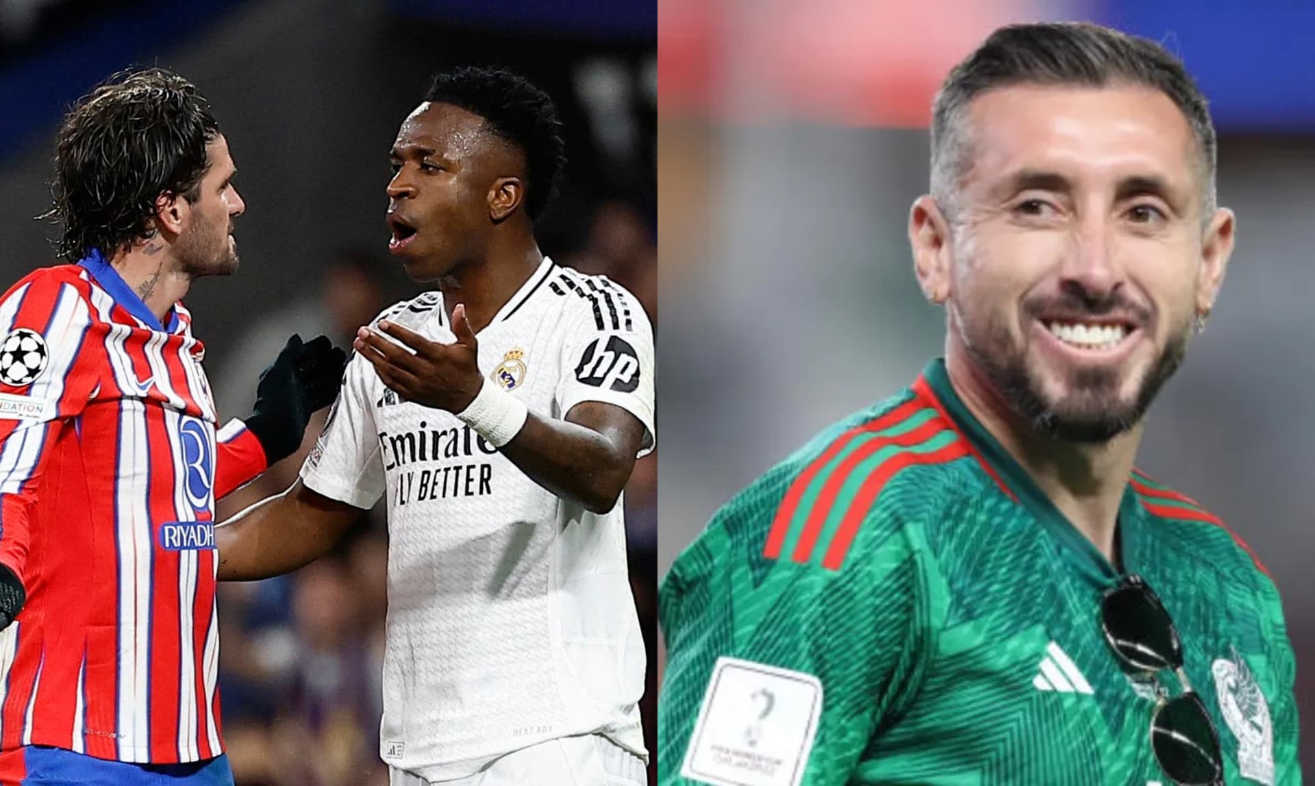 Vinicius pelea con De Paúl, a la derecha, Héctor Herrera sonríe (Fuente: Bein Sports y Mexsports)