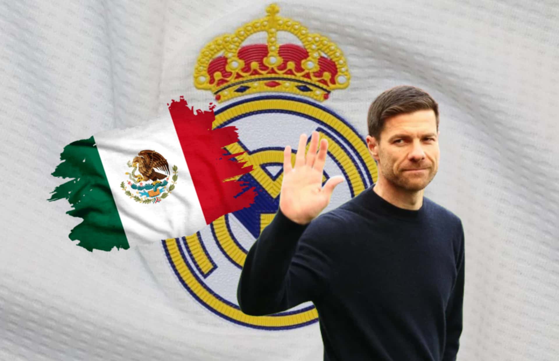 Xabi Alonso, bandera de México y escudo del Real Madrid/Foto DFLAT.