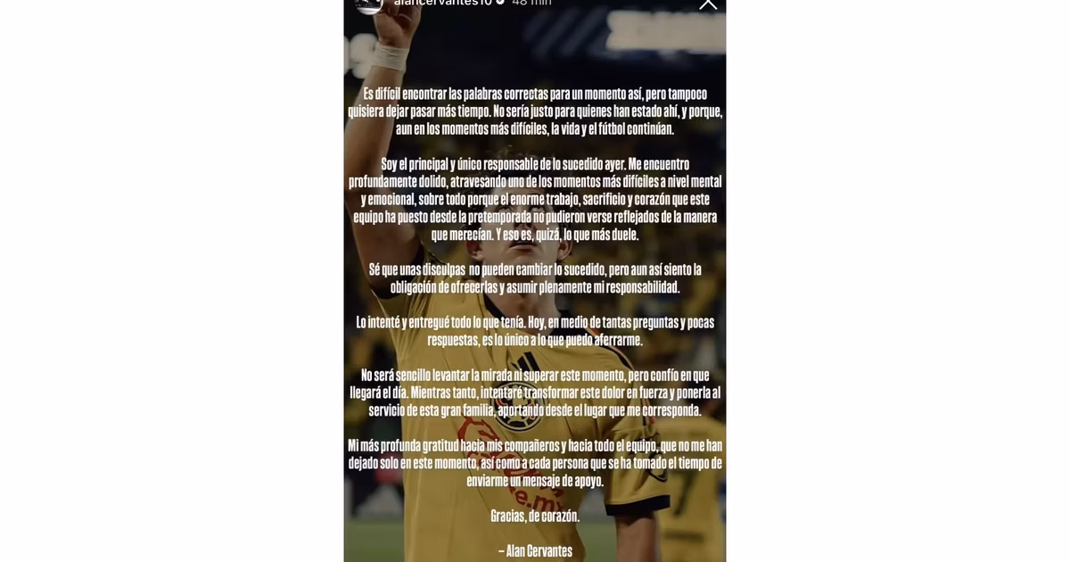 Palabras de Alan Cervantes en sus redes sociales.
