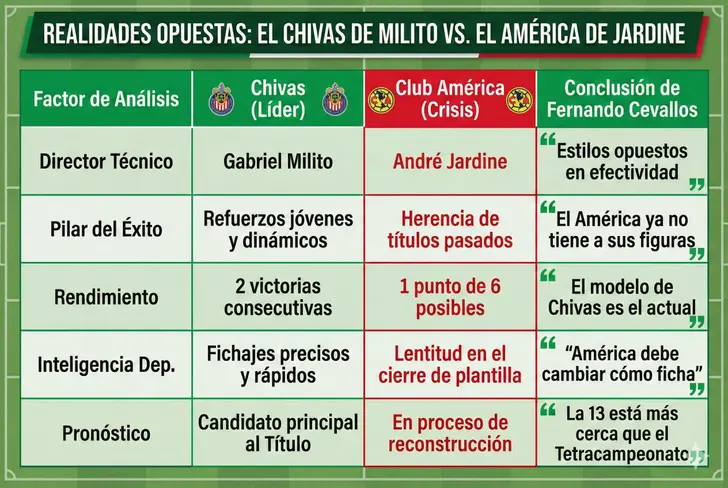 Comparación de Chivas con el América en el arranque del Clausura 2026