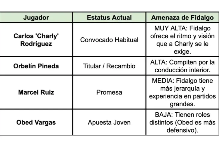 Jugadores con los que compite Álvaro Fidalgo en la Selección Mexicana
