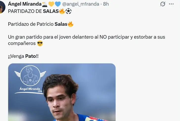 Reacción de aficionado sobre el buen partido que tuvo el canterano Patricio Salas.