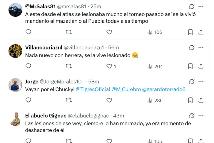 La afición se expresó en redes sociales ante la nueva baja de Ozziel.