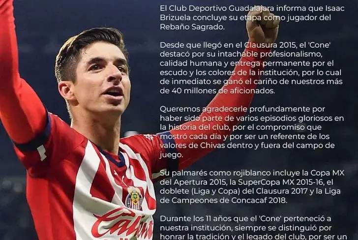 Brizuela terminó por salir de Chivas para continuar su carrera profesional
