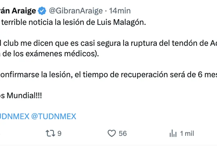 El reporte de Gibrán Araige sobre la lesión de Malagón